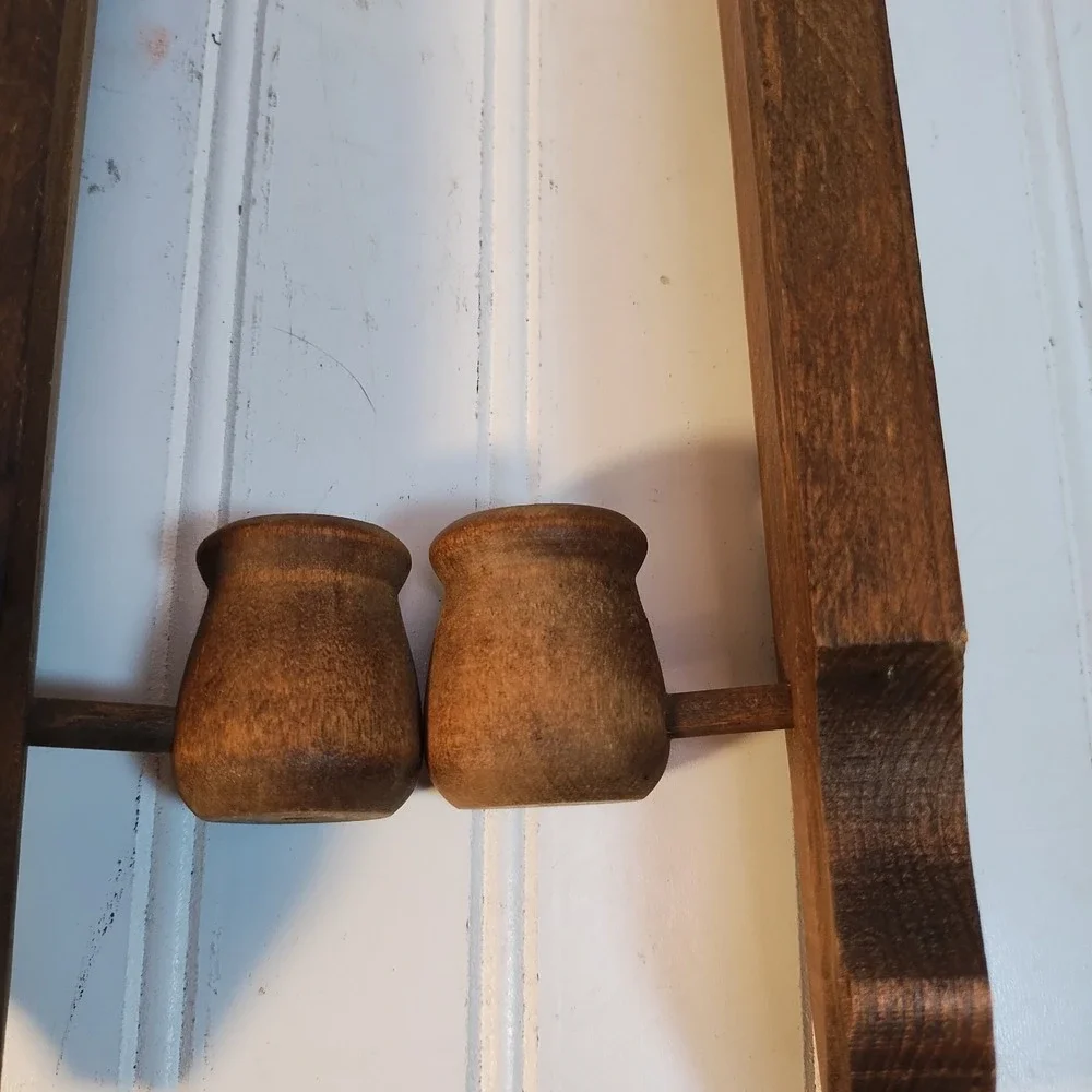 Vtg Wood Wall Candle Sconce Pair Cottage Rustic Farmhouse Country Core MCM Folk